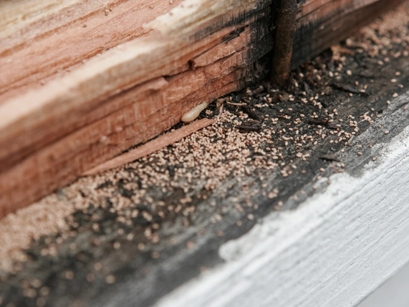 termite at the right of a wood piece